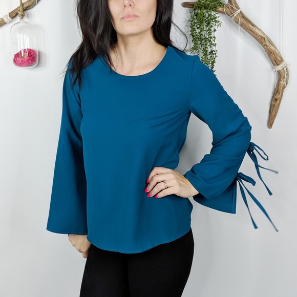 Eden Society turquoise tie flared sleeve top #0746 - Picture 4 of 8